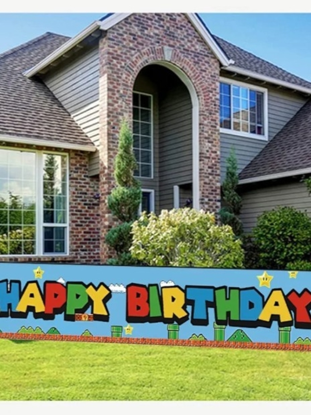 MARIO BROTHERS HAPPY BIRTHDAY PARTY BANNER VIDEO GAME BIRTHDAY DECORATIONS YARD